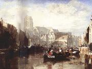 Sir Augustus Wall Callcott View of the Grote Kerk,Rotterdam,with Figures and Boats in the Foreground oil painting reproduction